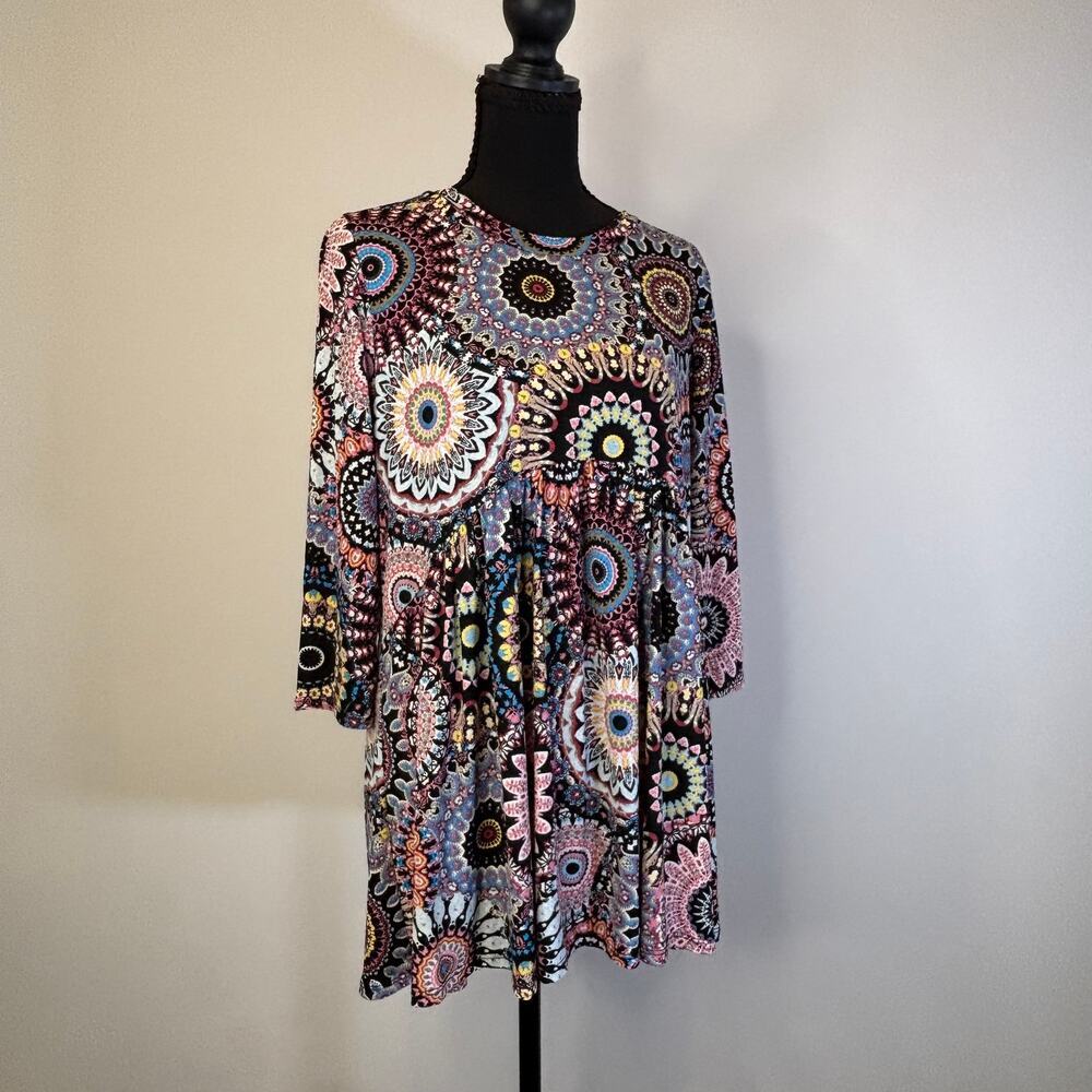Women’s Boho Medallion Print 3/4 Sleeve Babydoll Top
